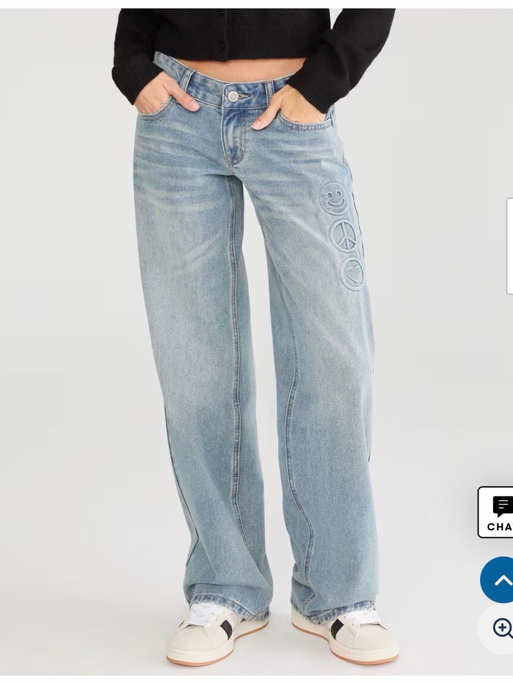 NWT Super Baggy Low Rise Y2K Jeans Peace Happy Face 12S